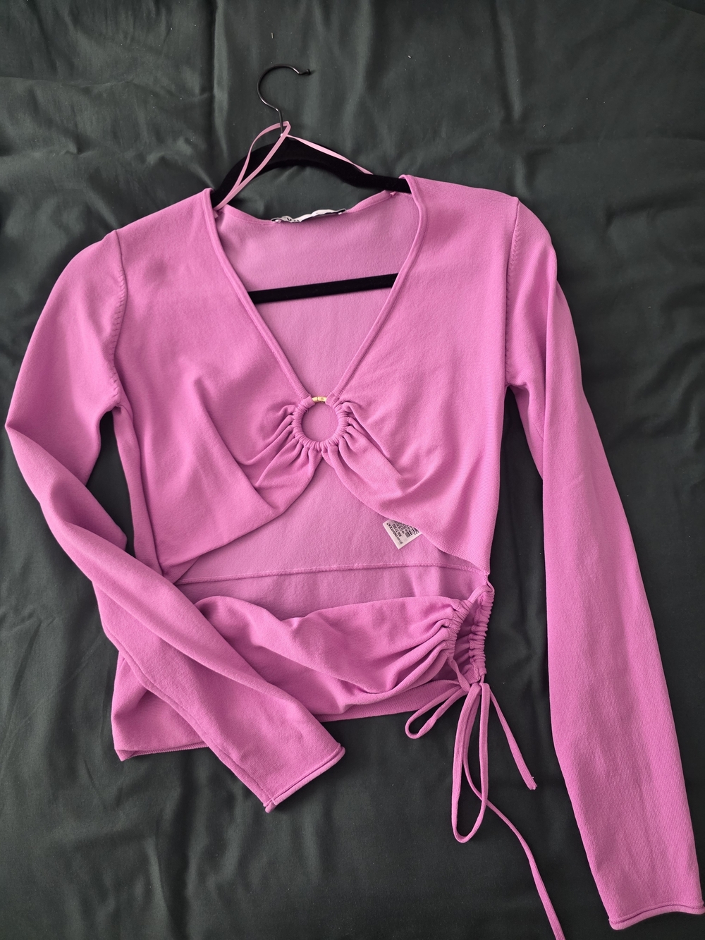 Zara Pink Ring-Front Long Sleeve Crop Top